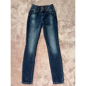 KanCan Womens Dark Wash Exposed Button Fly‎ High Rise Blue Denim Curvy Sz 26